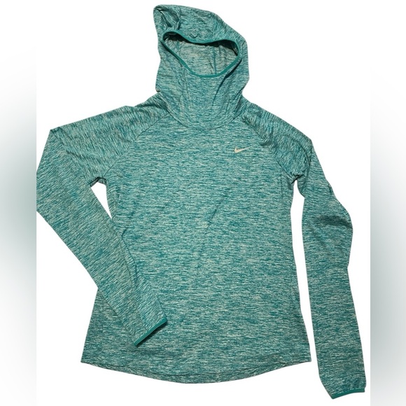 Nike Tops - Nike Running Dri-Fit Women’s M Blue Granite "Head Cap" Pullover Hoodie Swoosh